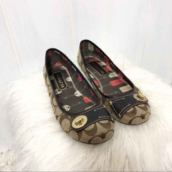 Coach Tan and Brown Logo Ballet Flats - Picture 3 of 10